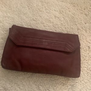 VINTAGE 80s Burgundy Stitch Accent Leather Clutch